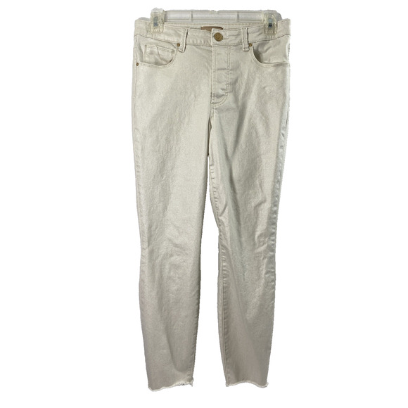 Kut from the Kloth Charlize Jeans Women Size 8 Button Fly Beige Shiny Cigarette - Picture 1 of 13